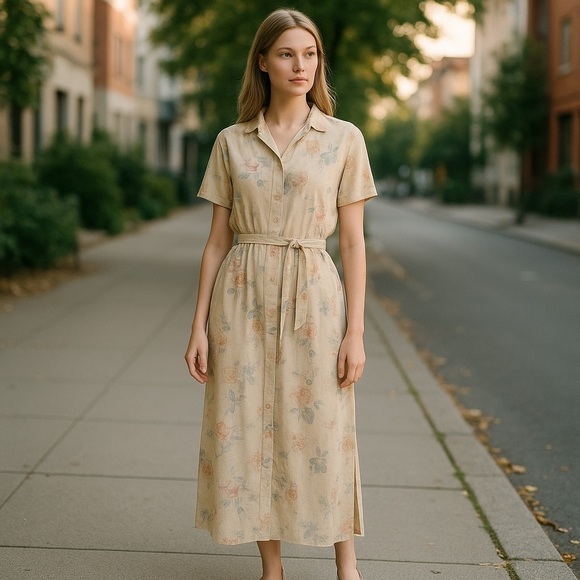 Trish Scully cottage core button down linen blend country prairie floral dress12 - Picture 1 of 8